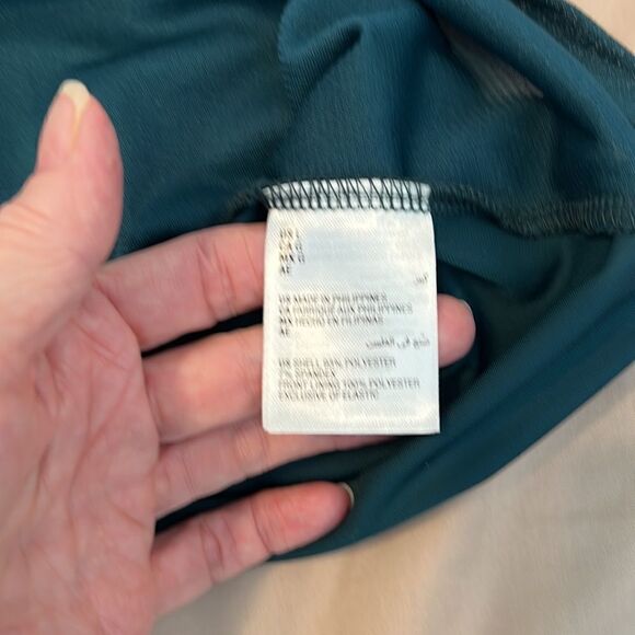 INC NWT szL Dark teal sleeveless gathered keyhole lined front top - Picture 6 of 10